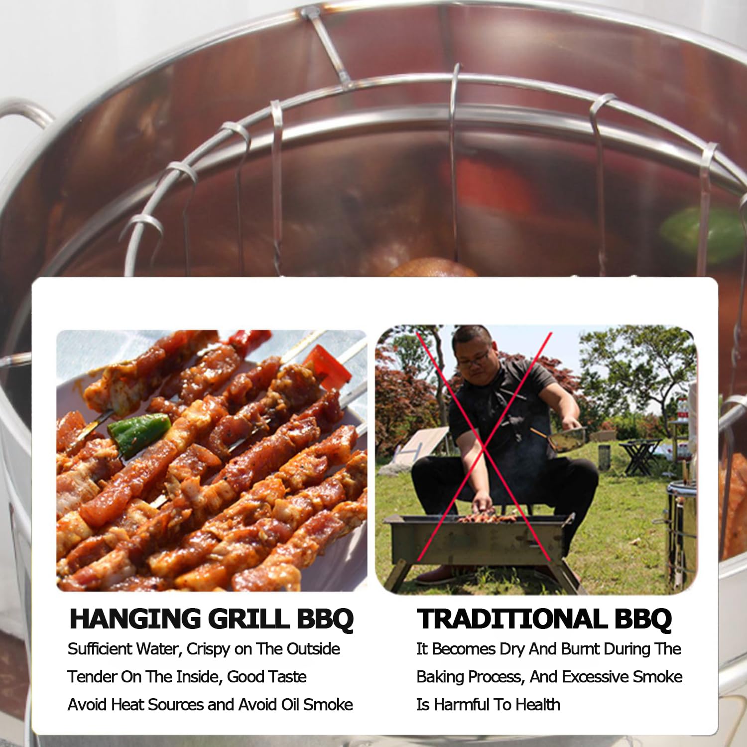 Parrillas de carbón portátiles grandes, parrilla de barbacoa de carbón inoxidable 360° sin humo al aire libre parrilla para viajes, cocina al aire libre y barbacoa, parrilla de camping, picnic 6