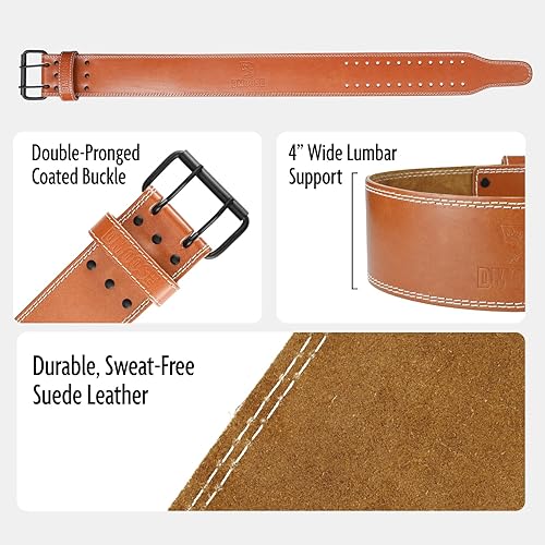 Miniatura 3 de Cinturón DMoose de levantamiento de pesas de piel auténtica para hombres y mujeres, de 10 centímetros de ancho, hebilla ajustable, 13 mm de grosor
