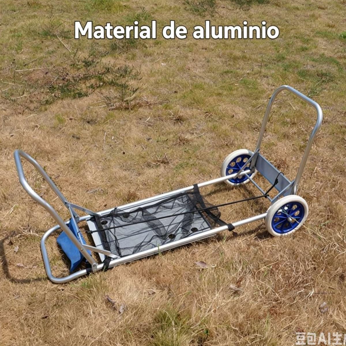 Carro Plegable de Aluminio para Playa, Portaneveras y Sillas, con Ruedas y Mesa Integrada (Azul)