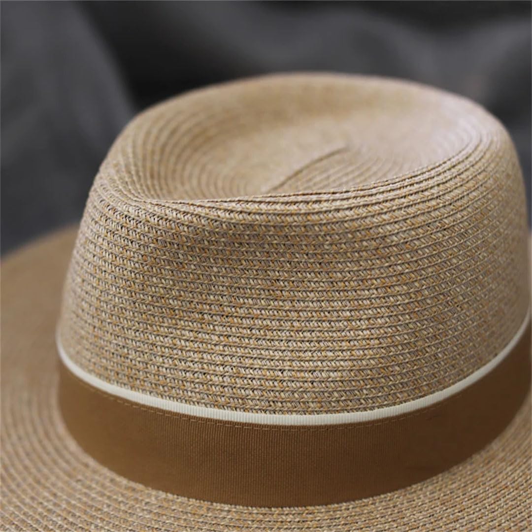Cappello da sole da donna Panama in paglia con corda antivento, Nero , 58-61cm