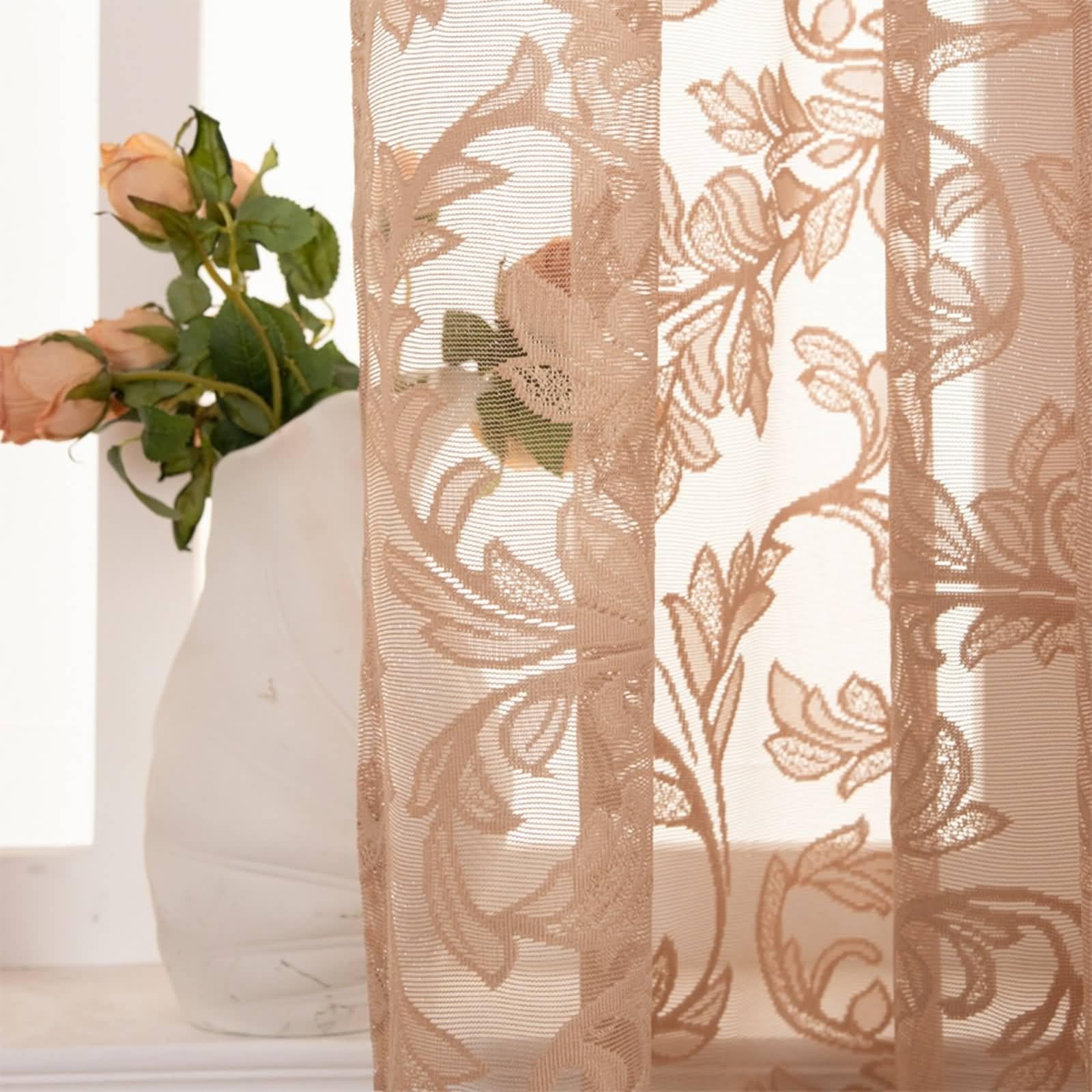 Dekoracyjne zasłony, zasłony zaciemniające z poliestru, jasna kawa z gałązkami liści wzór 102 cm x 228 cm (szer. x wys.) - 2 szt