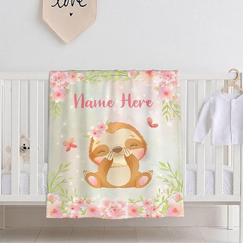 Miniatura 408 de Manta personalizada con diseño de jirafa y elefante, manta de franela suave, acogedora y ligera con nombre para sofá, cama, sofá, regalo, unisex