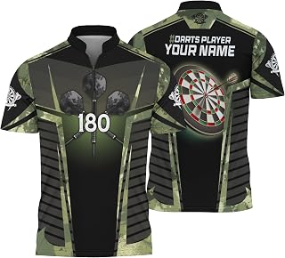 Customize Dart Quarter-Zip Tshirt Printed Heartbeat Dartboard Zip Up Jersey with Banded Collar for Darts Team