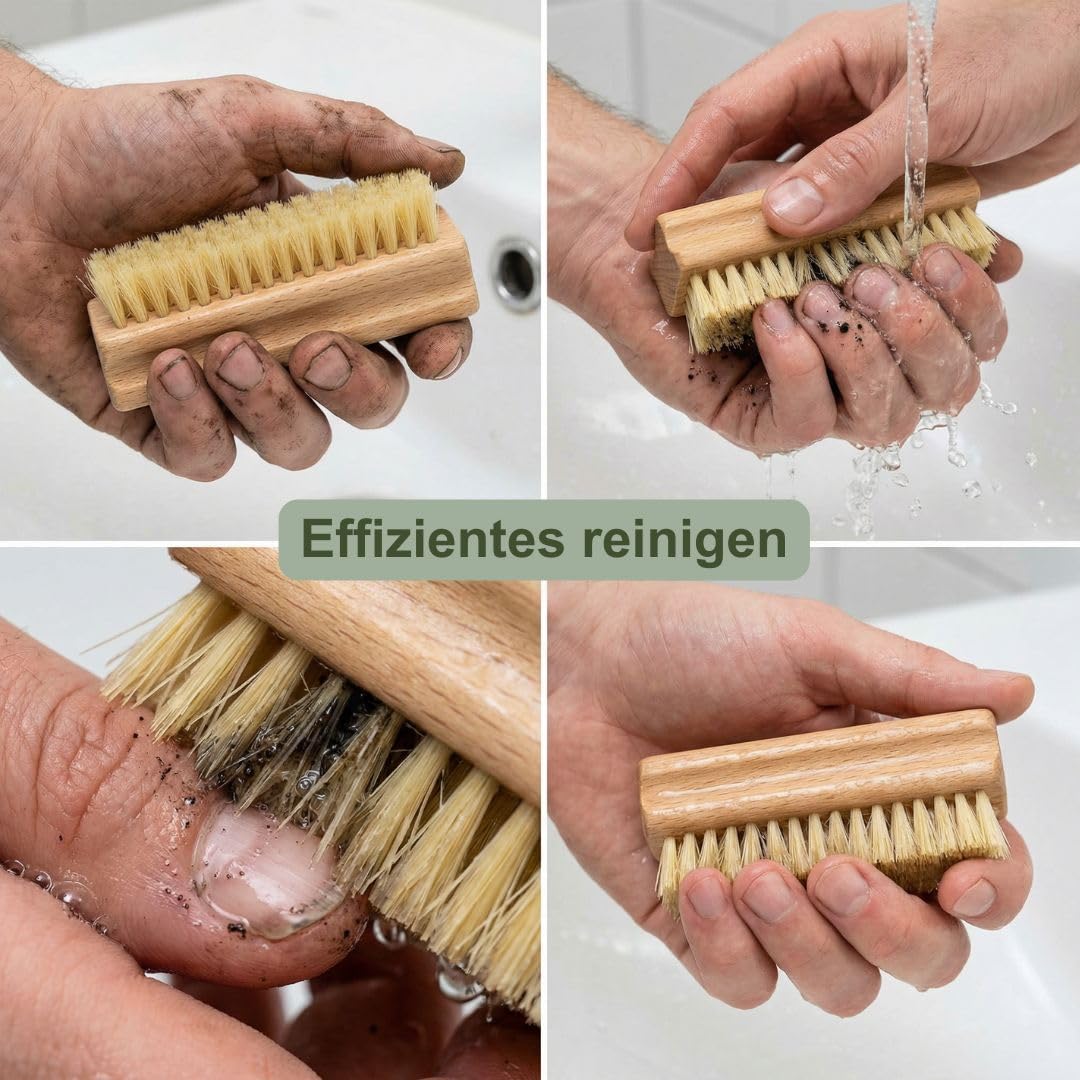MC-Trend - Set di 3 spazzole per unghie e mani in legno, con setole naturali dure e morbide, senza plastica e vegano, Made in Germany