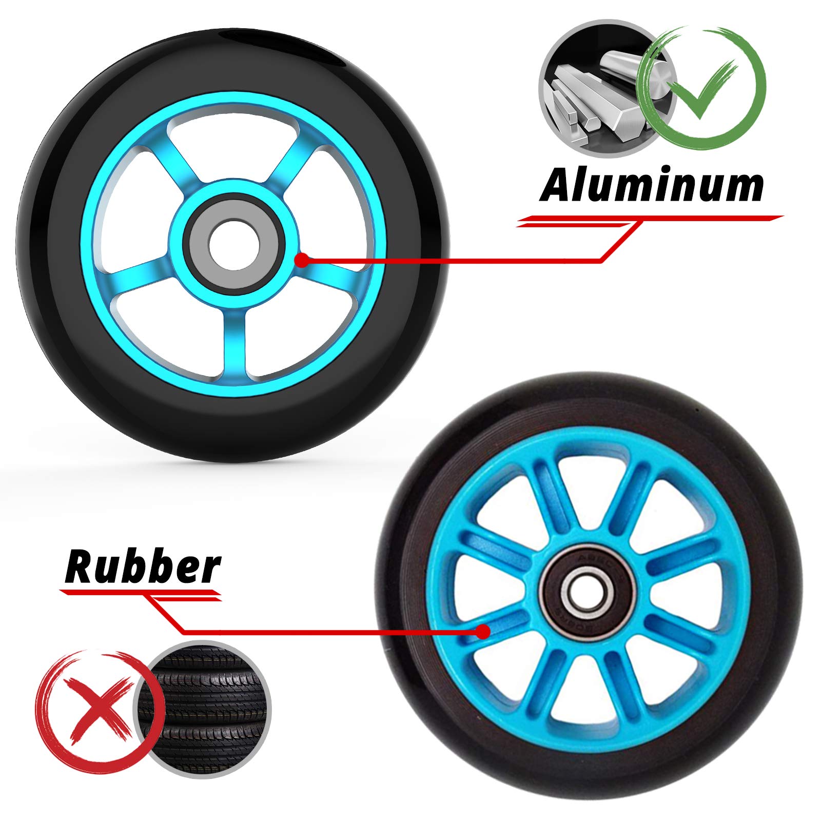 IMMEK Patinete Freestyle ABEC-9 Rodamientos, 2 Ruedas 100 mm Aluminio Núcleo de Rueda, 360° Trucos y Saltos, Apto para Niños y Adolescentes Mayores de 6 Años Carga Máxima 100 kg (Azul Negro)