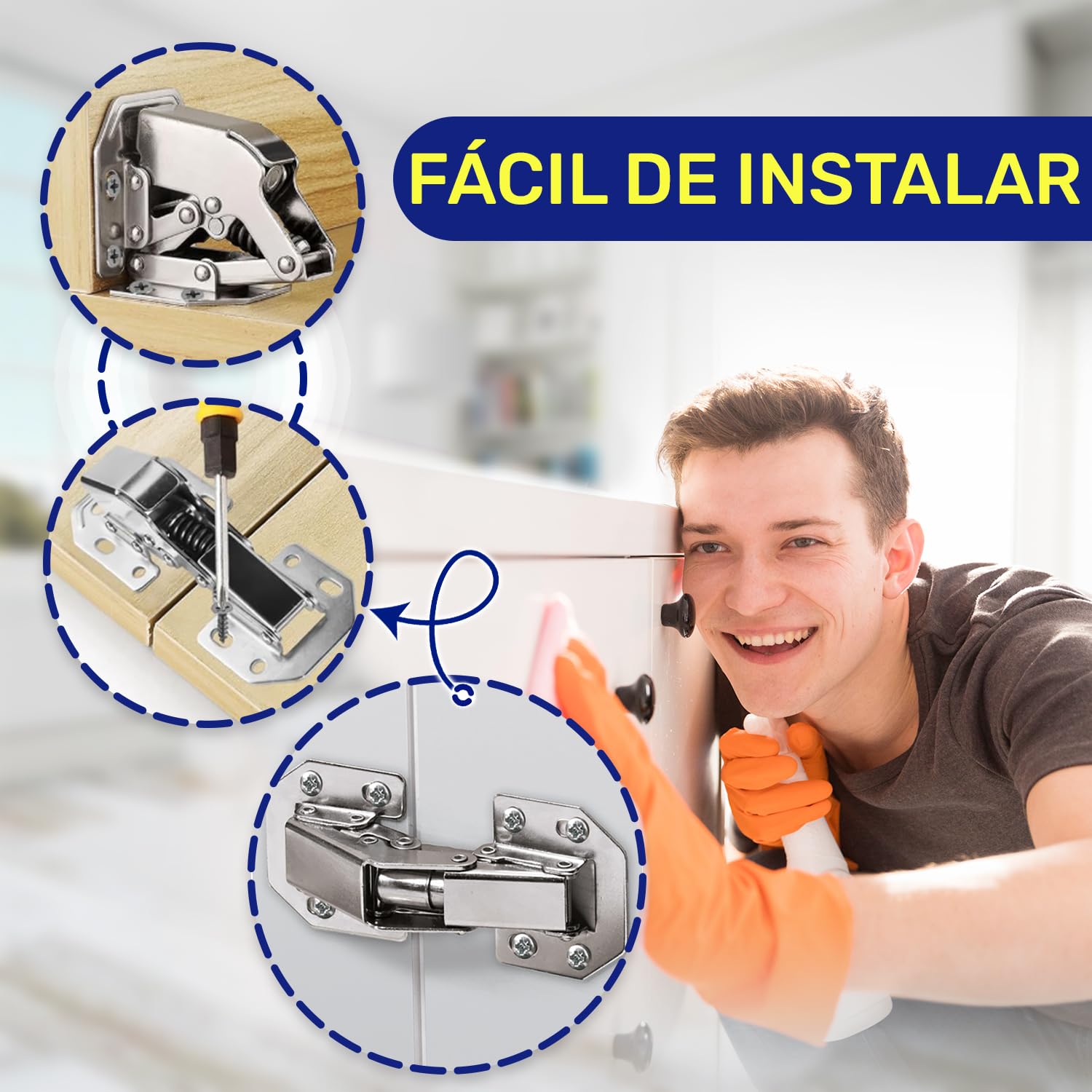 4 Piezas Bisagras Puertas Cocina con Ángulo Apertura 90° - Bisagras Muebles Cocina con Muelle Presión está Fabricada en Acero Niquelado – Garantía de 10 Años - MONTERAL