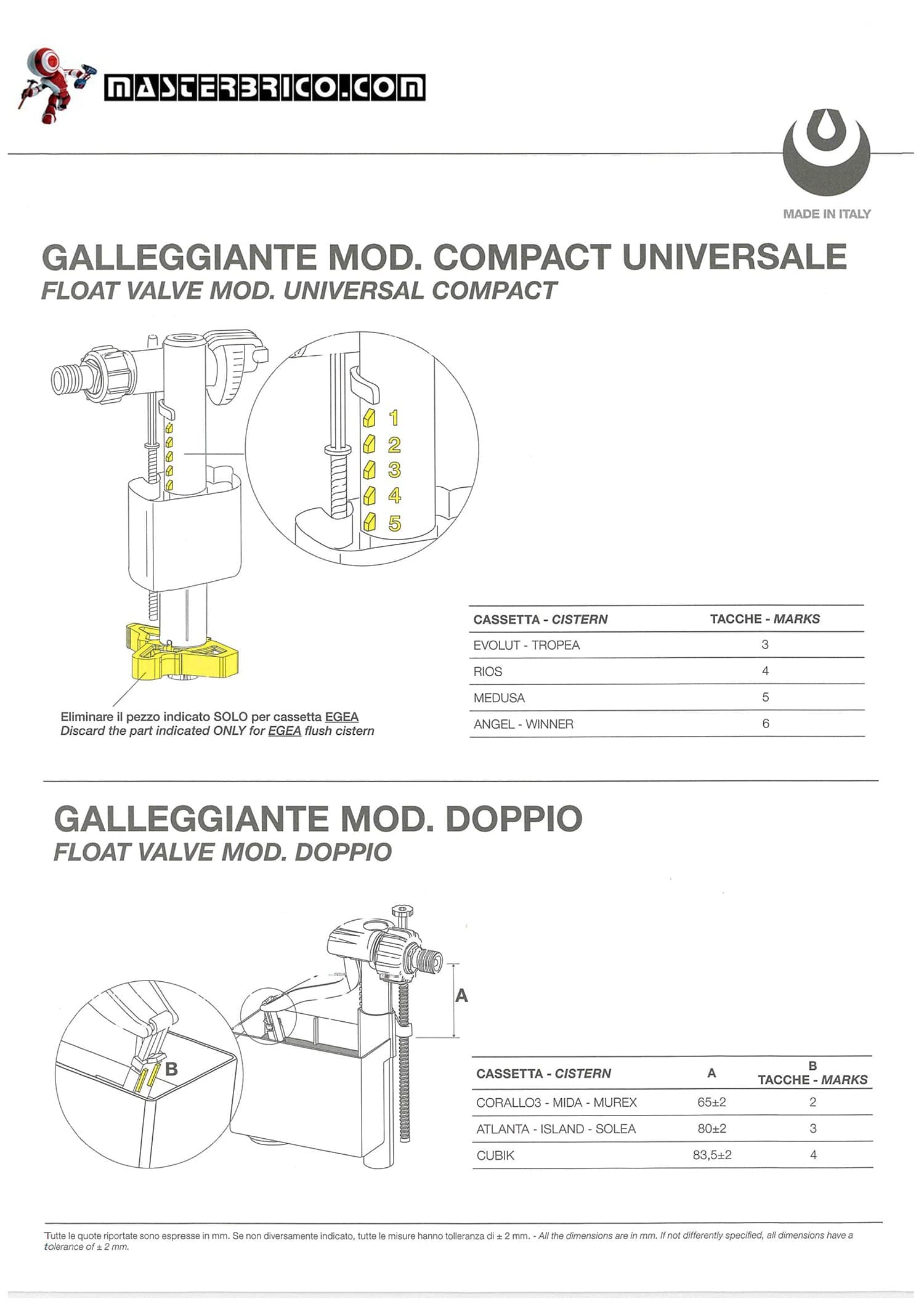 Galleggiante Cassetta Wc Valsir Originale, per modelli Rios Medusa Tropea2 Winner di qualsiasi anno