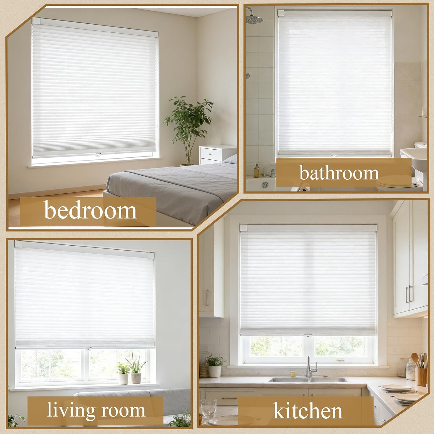 SERLMWNT No Drill Cordless Cellular Shades, Blackout Honeycomb Blinds, Thermal Insulated & Noise Reducing Window Coverings for Bedroom, Kitchen, Living Room,White,27" W×36" H