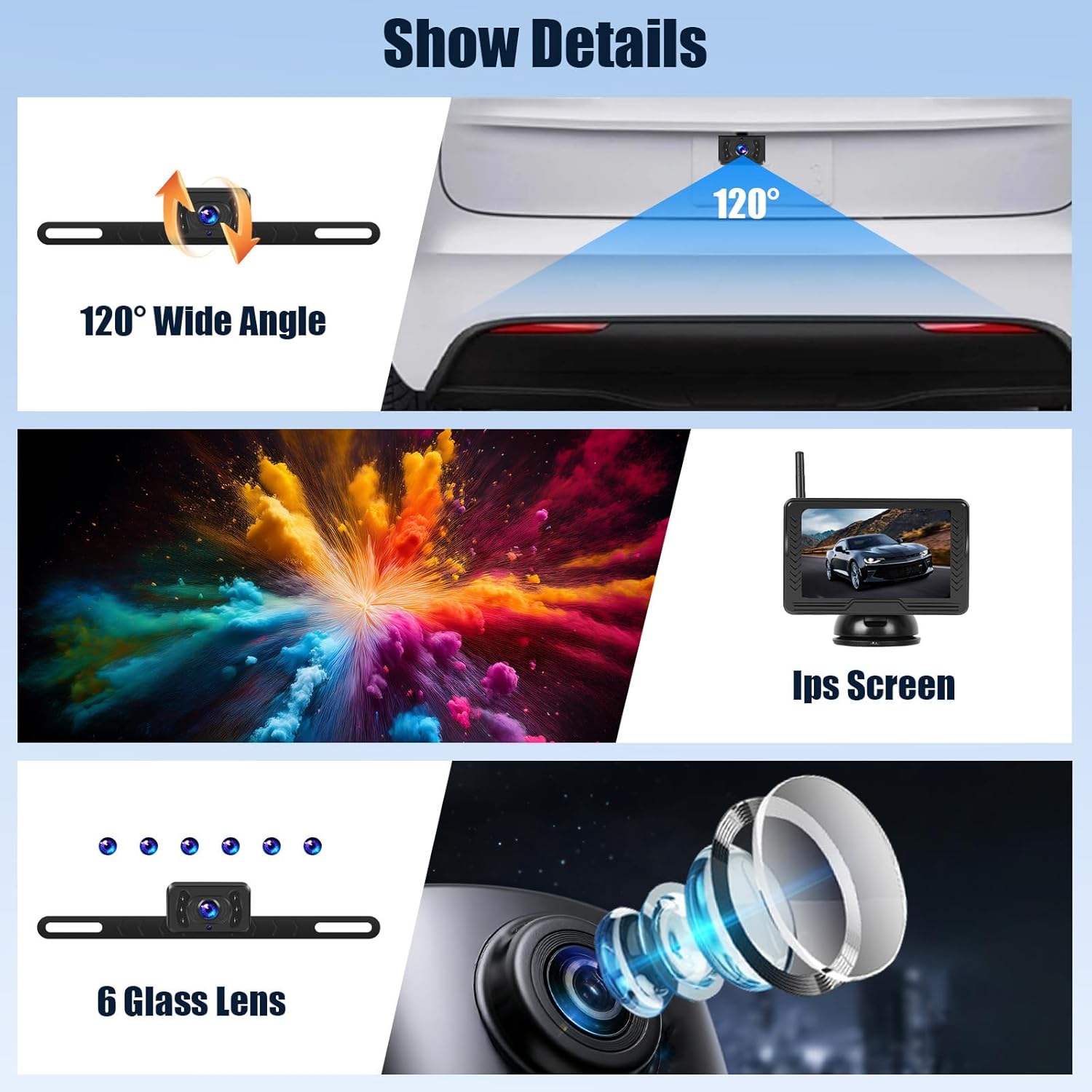 Backup Camera for Car Wireless Truck SUV, 5" Easy Setup Plug-Play, AHD Screen Reverse Rear Camera, IP69 Waterproof, Clear Night Vision, Infrared, Long Range with Monitor System