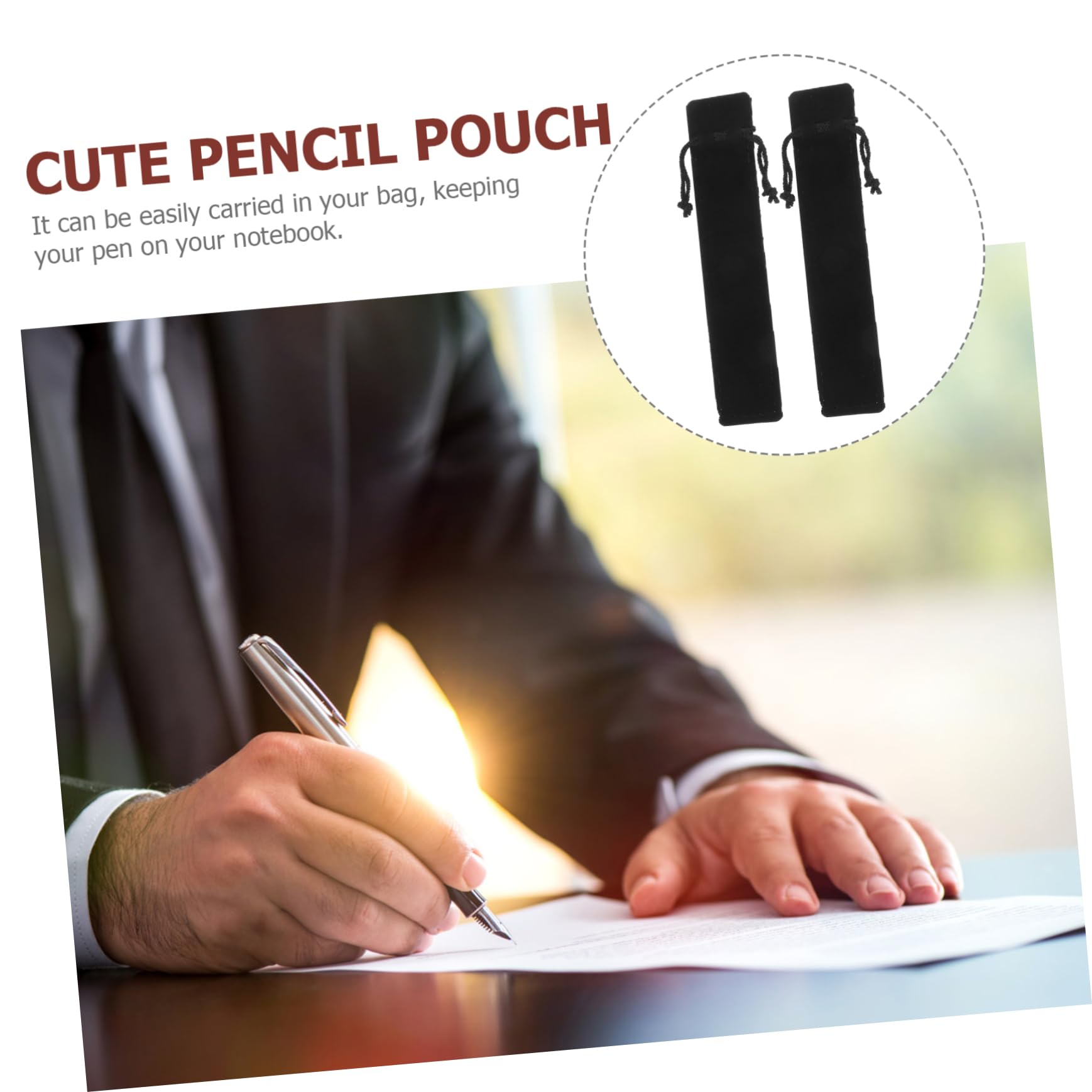 Uonlytech Estuche de Terciopelo Negro para Bolígrafos y Lápices, 100 Piezas, Cordón, Protector y Suave al Tacto, Adecuado para Oficina y Viajes