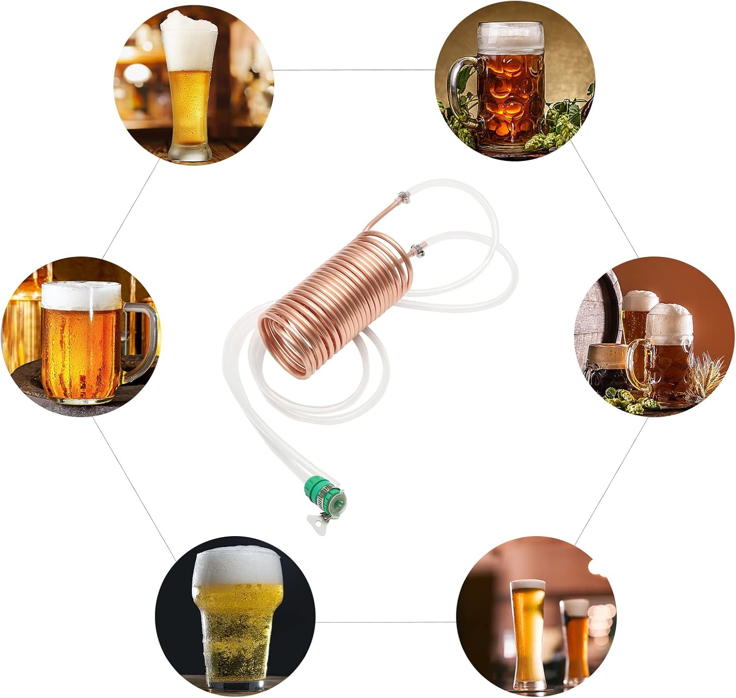 Copper Cooling Coil Pipe,Garden Hose Fitting,Immersion Wort Chiller Coil, Portable Mini Cooler Efficient Liquid Chiller with Universal Joint for Cooling Beer & Malt