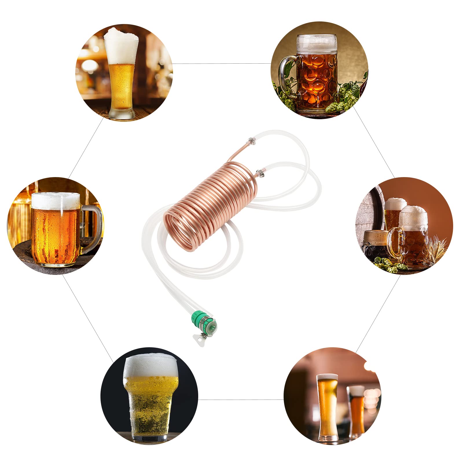 TFCFL Copper Immersion Wort Chiller, Equipped with Hose Connectors and Hose Clamps, Portable Mini Cooler That Can Quickly Cool Malt, Used for Cooling Beer Brewing Beverages