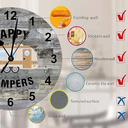 Miniatura 7 de Reloj de pared de madera redondo rústico elegante de 12 x 12 pulgadas, con números arábigos, silencioso, sin tictac, funciona con pilas, tema de