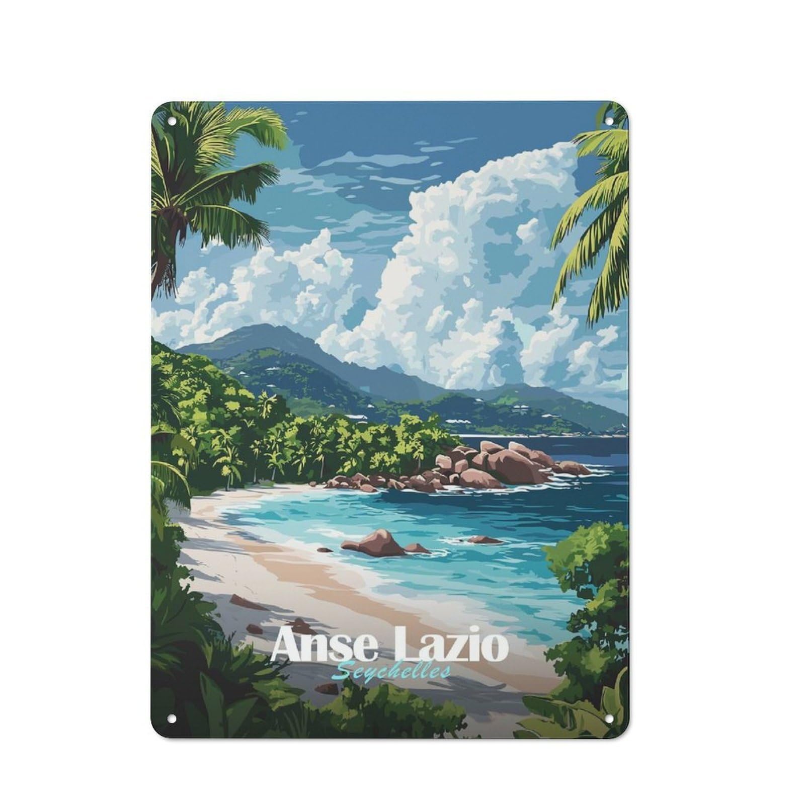 Junmoney Style-8 For Home Office Or Studio, Anse Lazio Seychelles Beach Retro Tin Wall Plaque 40X30cm, A Housewarming Gift For Creative Workspace Decorators