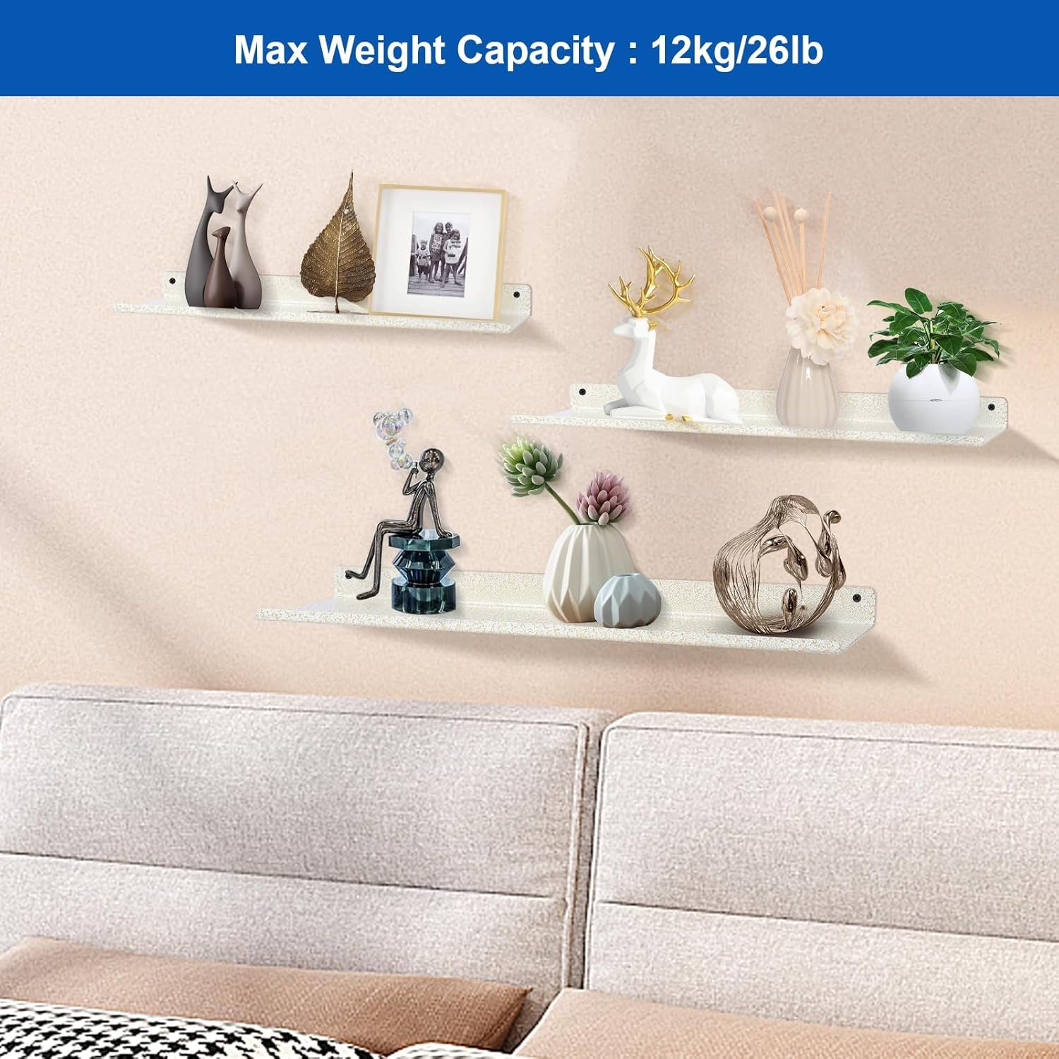 himaly Metal Wall Shelf, Floating Shelves, 30/35/40 cm, Wall Mounted Shelves Set of 3 for Kitchen Bathroom, Living Room, Bedroom, White - Image 4