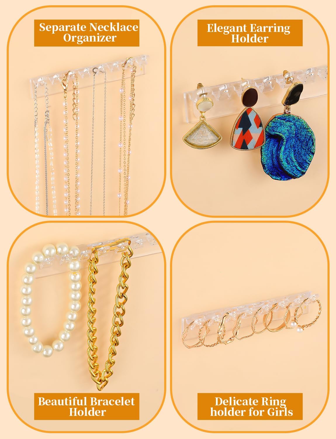 12Pcs Wall Necklace Holder Acrylic Jewelry Organizer Necklace Hanger