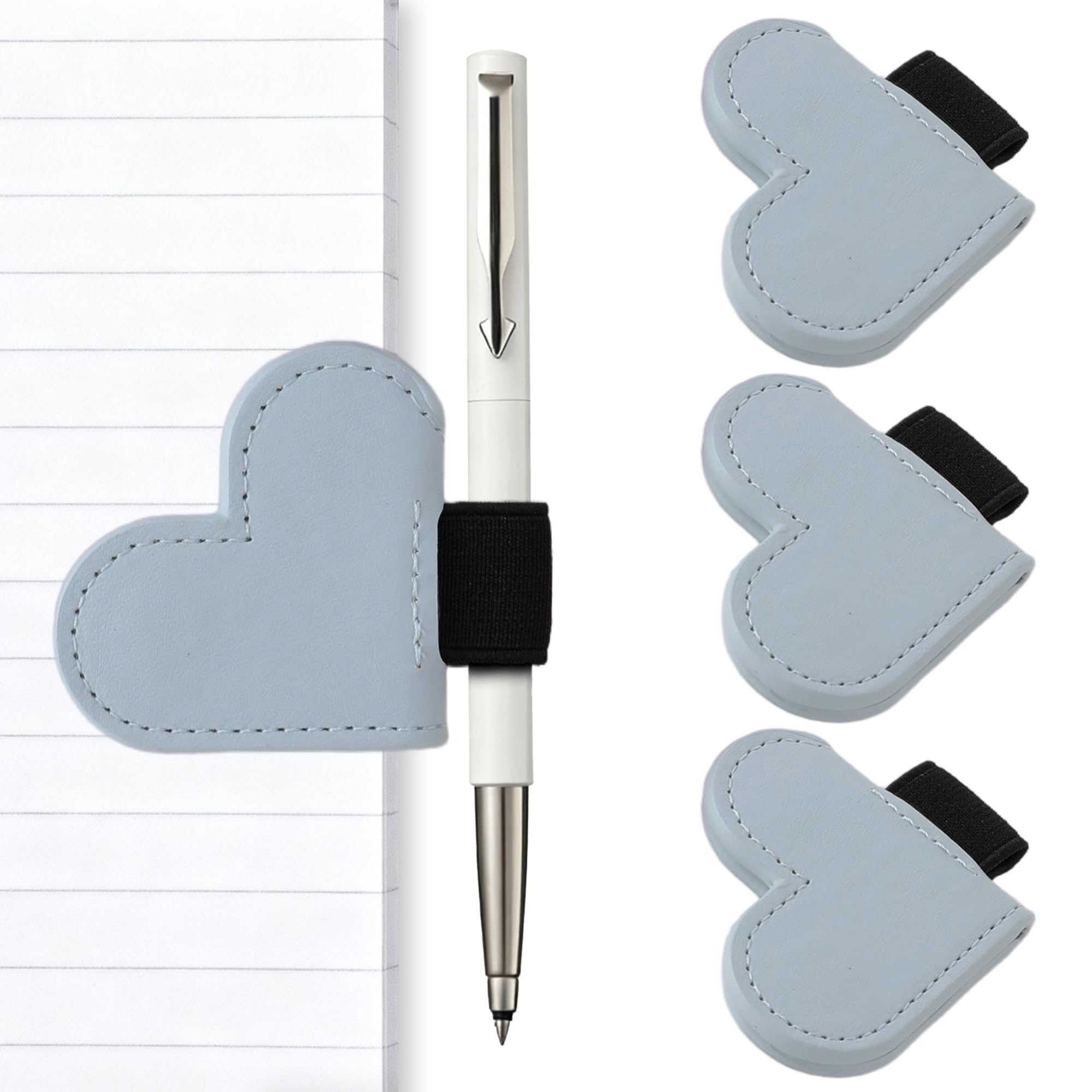 Litvana Magnetic Bookmark Pen Loop Holder, Heart Style Leather Pencil Holder Clip for Notebooks, Journals, Calendars, PU Leather Blue 3 Pcs