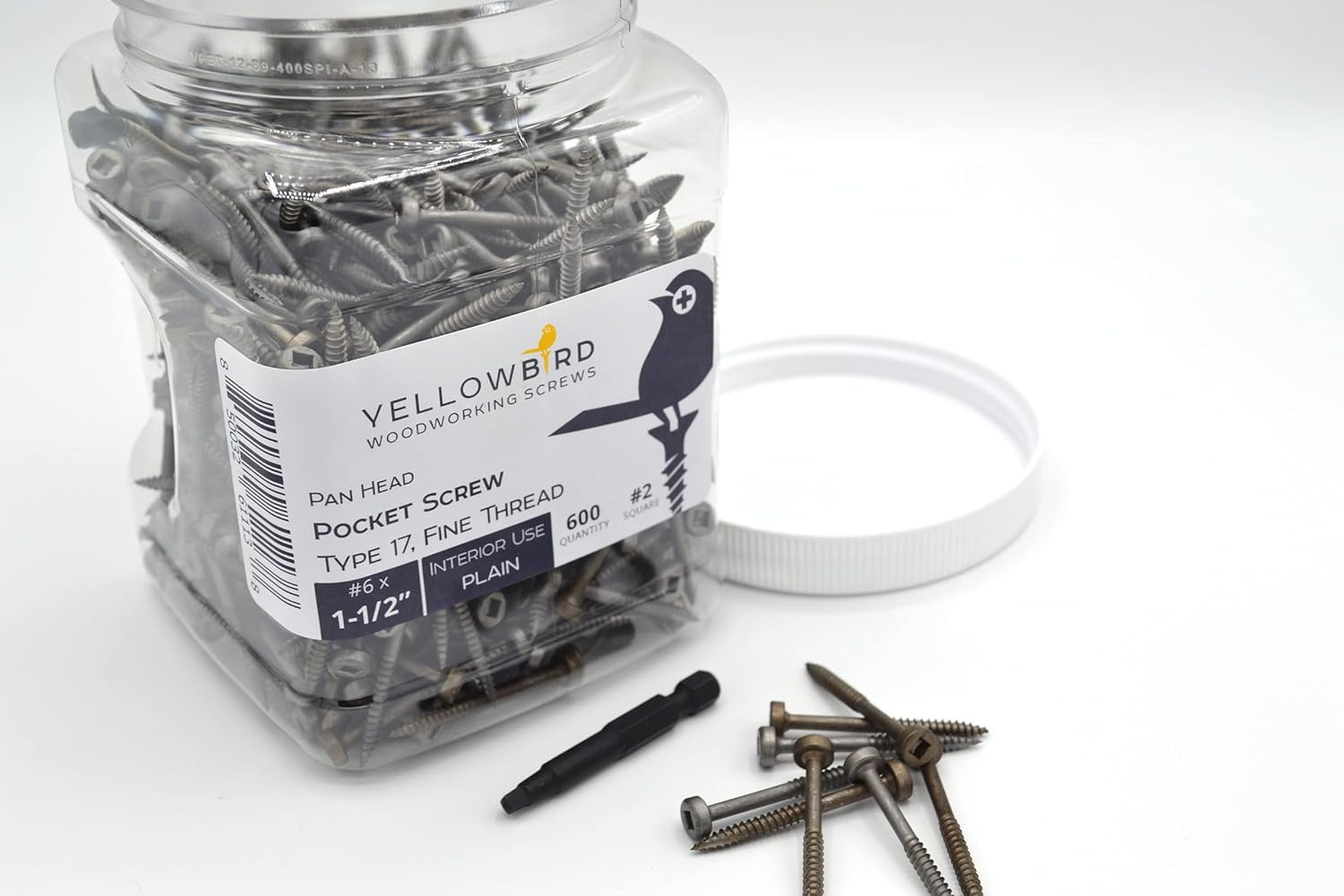 Yellowbird #6 x 1-1/2 Pan Head - Square Plain Lube - Fine Thread - Type 17 Pocket Screw - Bit Included - 600 Ct.