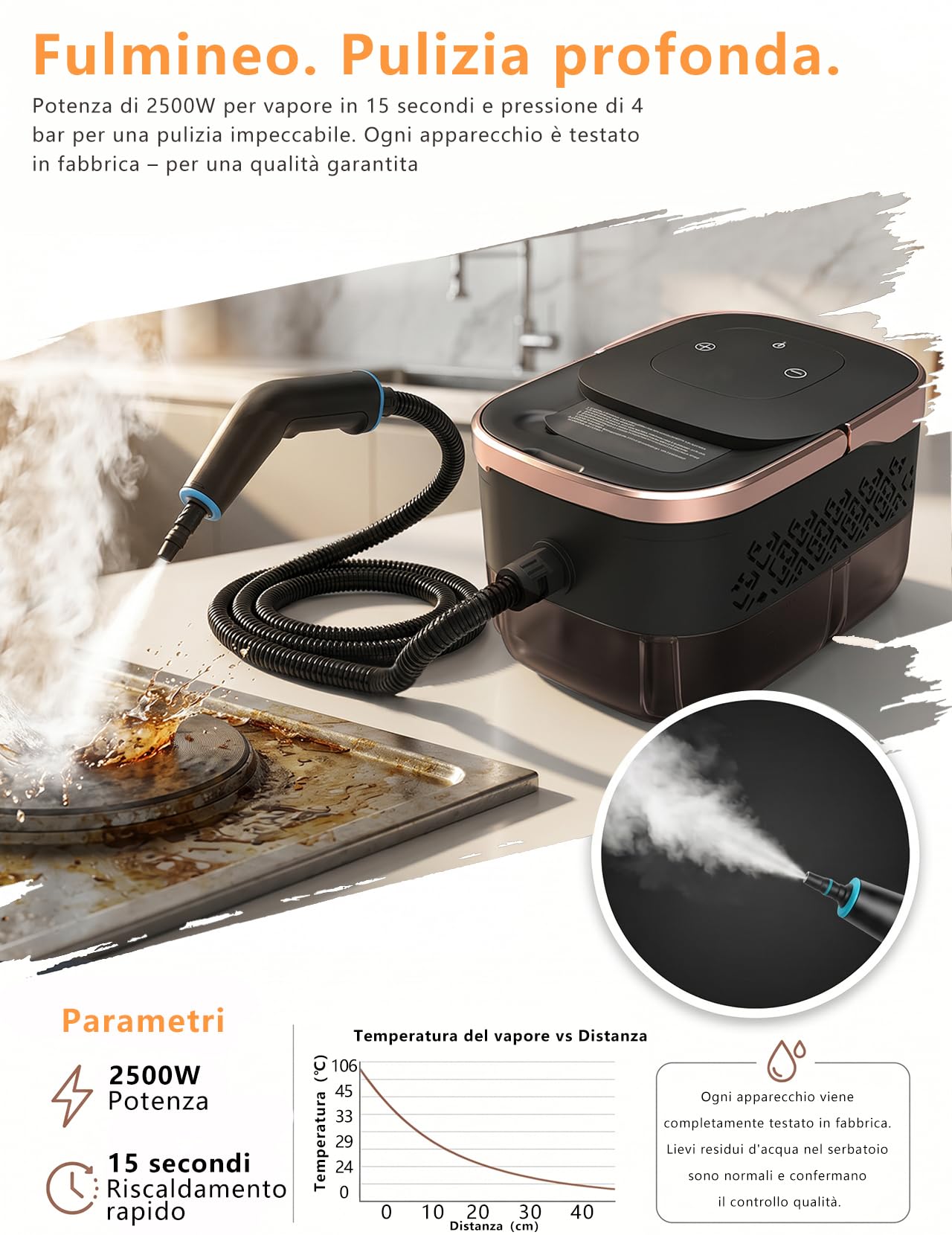 Pulitore a Vapore 2500W per Divani (Nero)