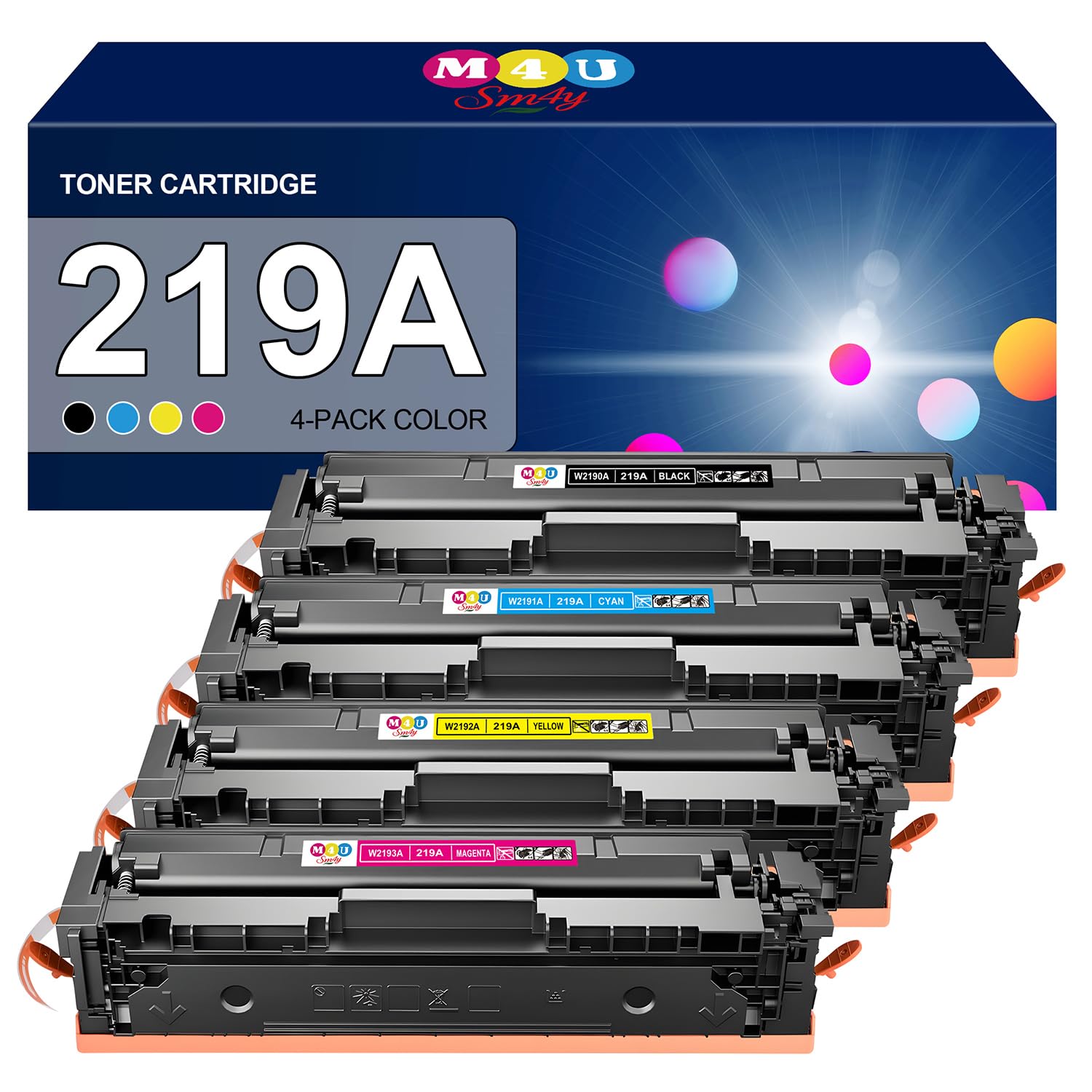 Cartucce toner 219A, confezione da 4 (con chip), compatibili con i modelli 219A W2090A 219X W2190X, per Color Laser Jet Pro MFP 3302FDW 3302SDW 3302FDNG 3202DN 3202DW (nero, ciano, giallo, magenta)