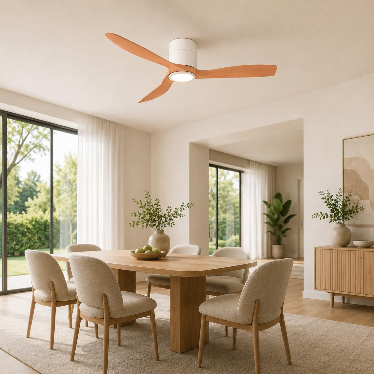 Ventilatore Soffitto con Luce LED - ON MICKEY Ø132cm | Motore Silenzioso DC 35W 3CCT Bianco Rovere