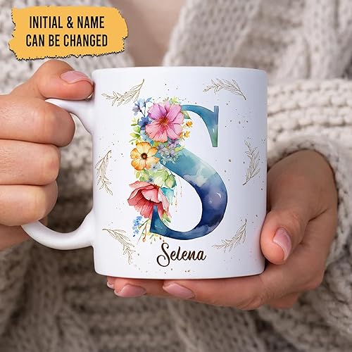 Miniatura 2 de Hyturtle Taza de café personalizada con inicial con nombre, monograma de cumpleaños, regalos de Navidad para niñas y mujeres, letra S del alfabeto