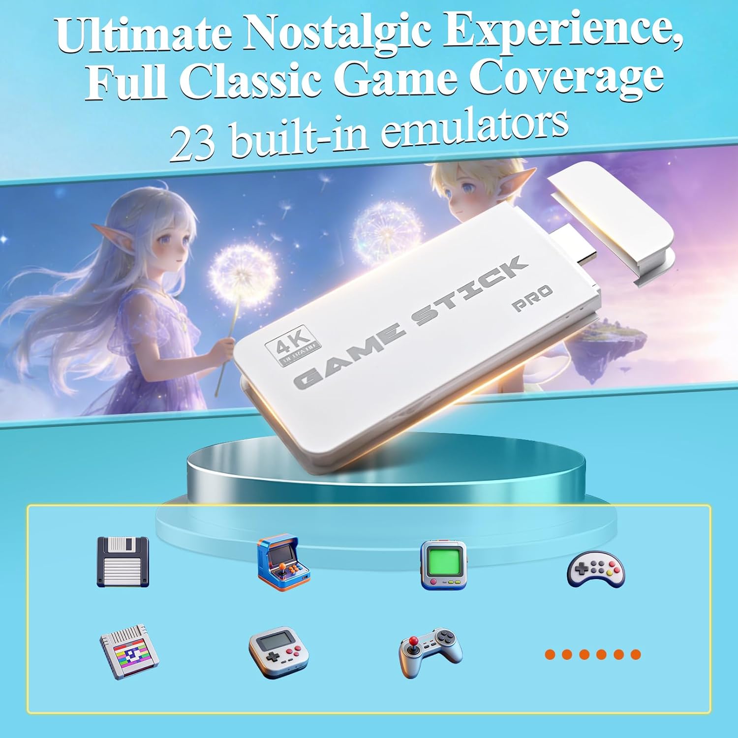 Upgraded Retro Gaming Console with 20,000+ Games, Game Stick Pro 4K with 23 Emualtors, HDMI Output Retro Video Game Console Plug and Play with Dual 2.4G Controllers 64G