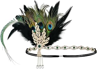1920s Peacock Feather Headband, Gatsby Flapper Accessories for Women, Elegant Vintage Headwear for Theme Parties, Weddings and Masquerade