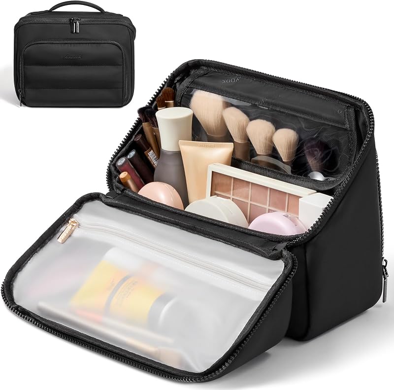 LOVEVOOK Estojo de maquiagem para viagem, preto, grande