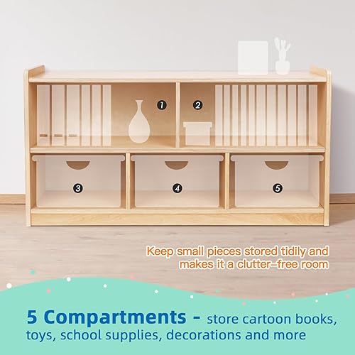 Miniatura 4 de OOOK Montessori Shelf 5-Section Wooden Storage Cabinet, 2-Shelf Toy Organizers and Storage, Kids Classroom Organizer, Playroom, Daycare and Preschool