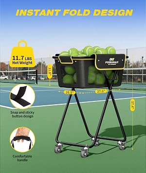 PodiuMax Pickleball Tennis Ball Hopper, Foldable Caddy up to 180 Balls | Waterproof Oxford Cloth Bag, Heavy-Duty & Long-Lasting, Foldable for Easy Storage, Works for Badminton & Baseball