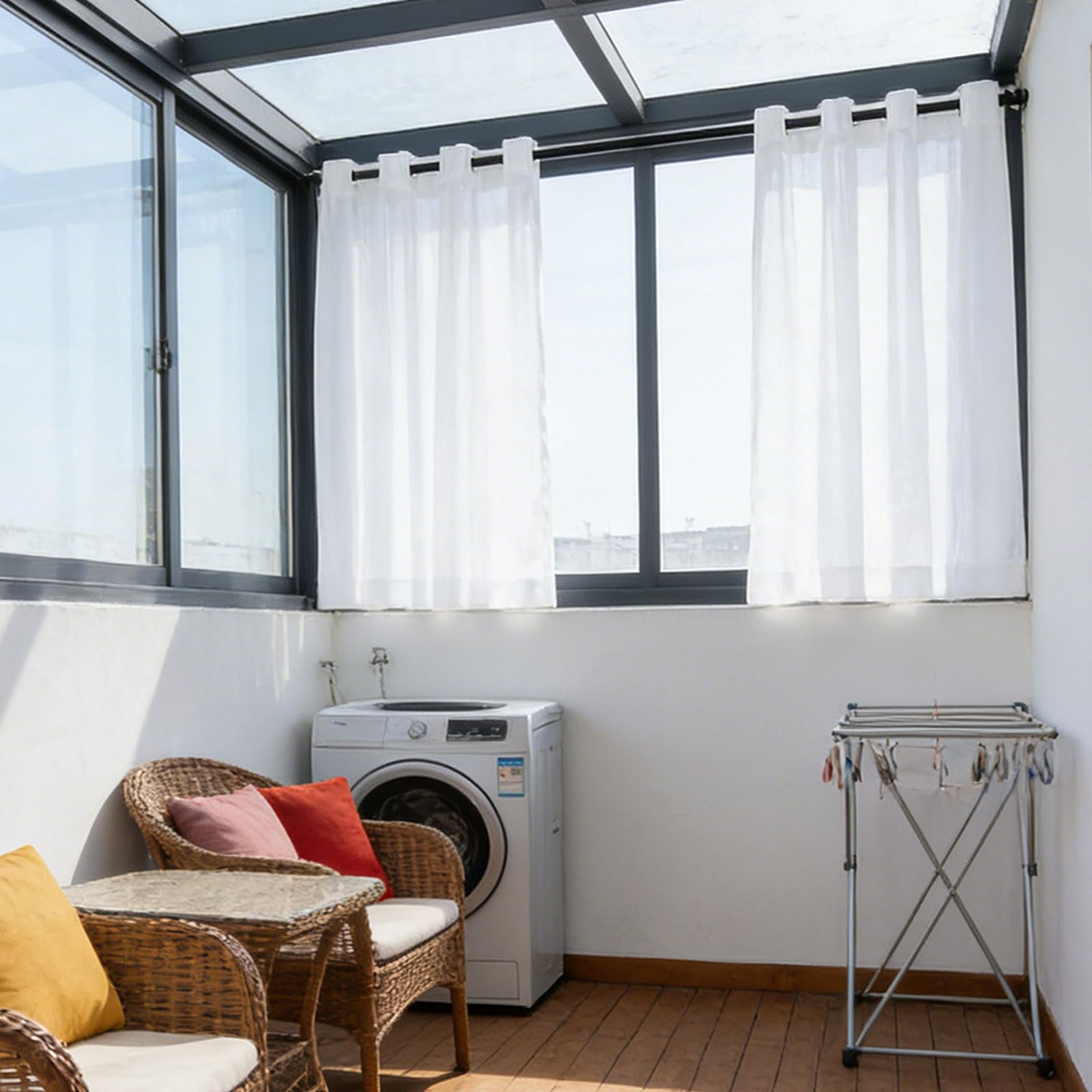 Cortinas translúcidas modernas de color blanco puro para dormitorio y salón 55 x 130 cm
