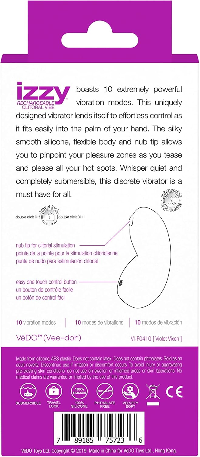 VeDO IZZY Vibrator, Flexible Rechargeable Clitoral Vibe, 10 Setting Handheld Adult Sex Toy for Women, Pinpoint Clitoris Nub Stimulation (Violet)