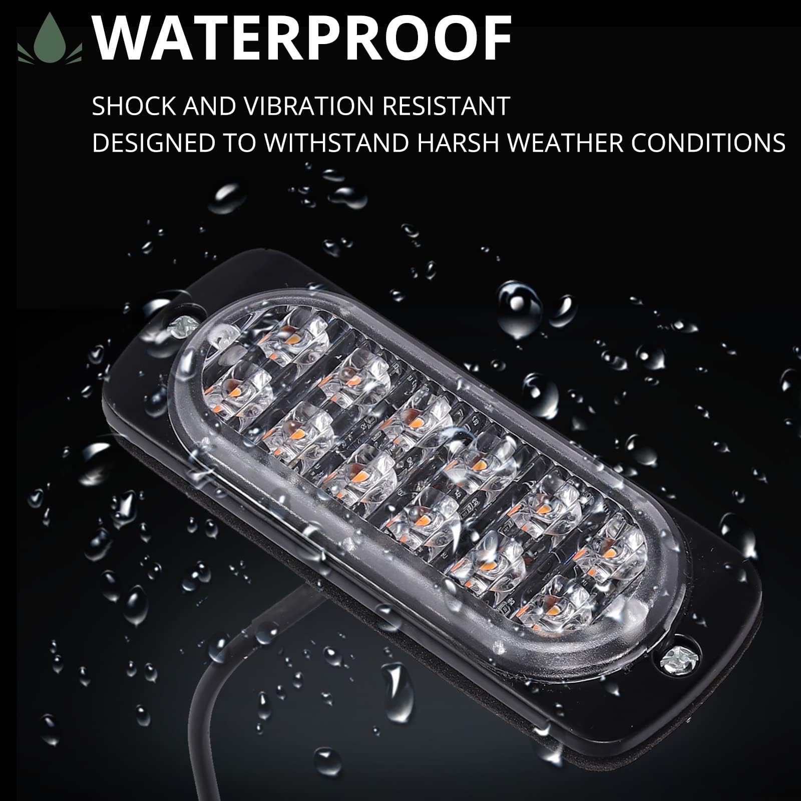 EYPINS 4X 12 LED Frontblitzer, Blinklicht Stroboskop Warnlicht Warnleuchte Notfall Warnung Blitzer Dash Strobe 48W 18 Blinkmodi für 12/24V Truck Traktor LKW Auto Emergency Gabelstapler, E57, Orange