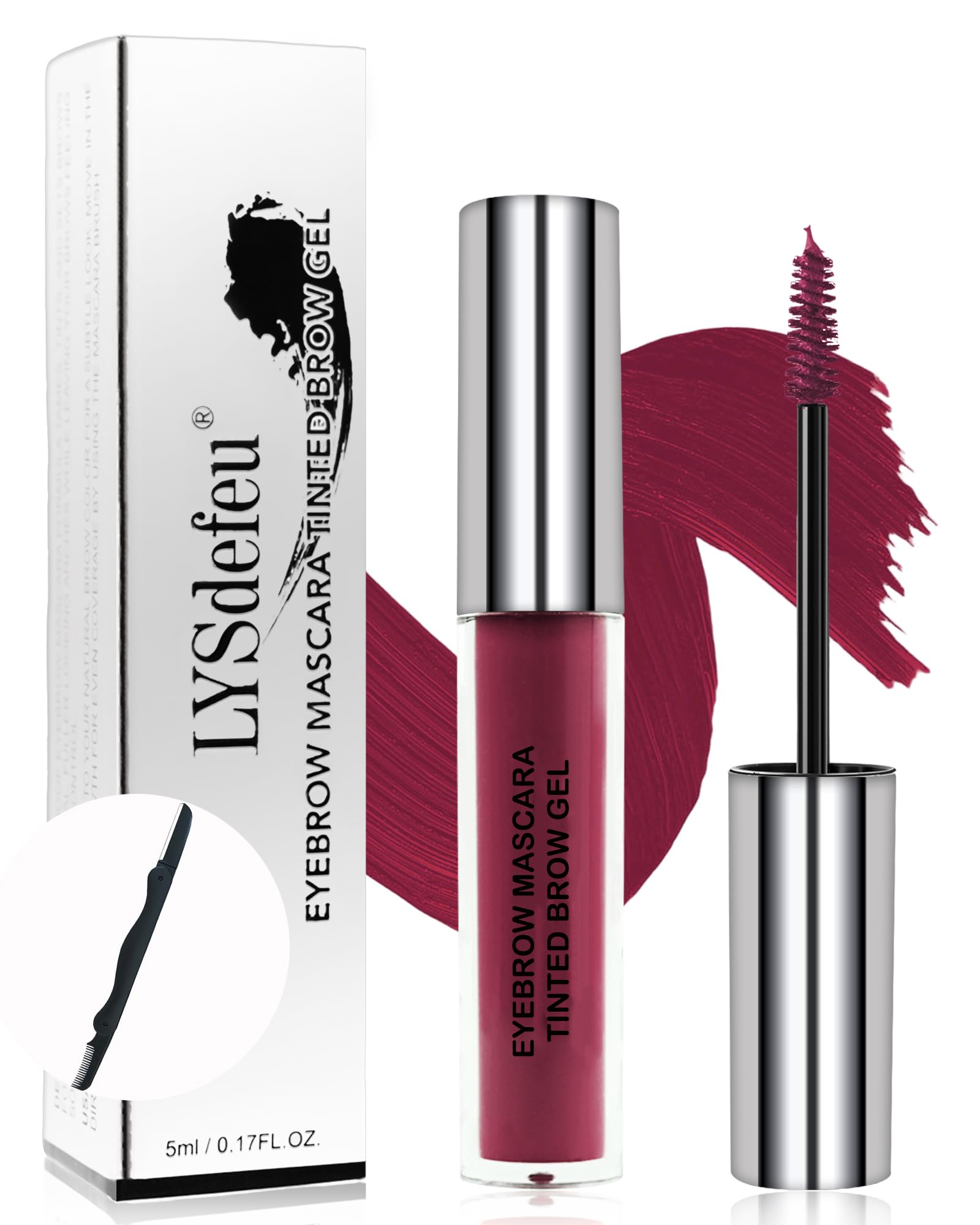 Tinted Eyebrow Gel Mascara- 1Pcs Long Lasting Waterproof Burgundy Tinting Eye Brow Glue Colored Mascara, Dark Red Brow Filler Curling rimel de