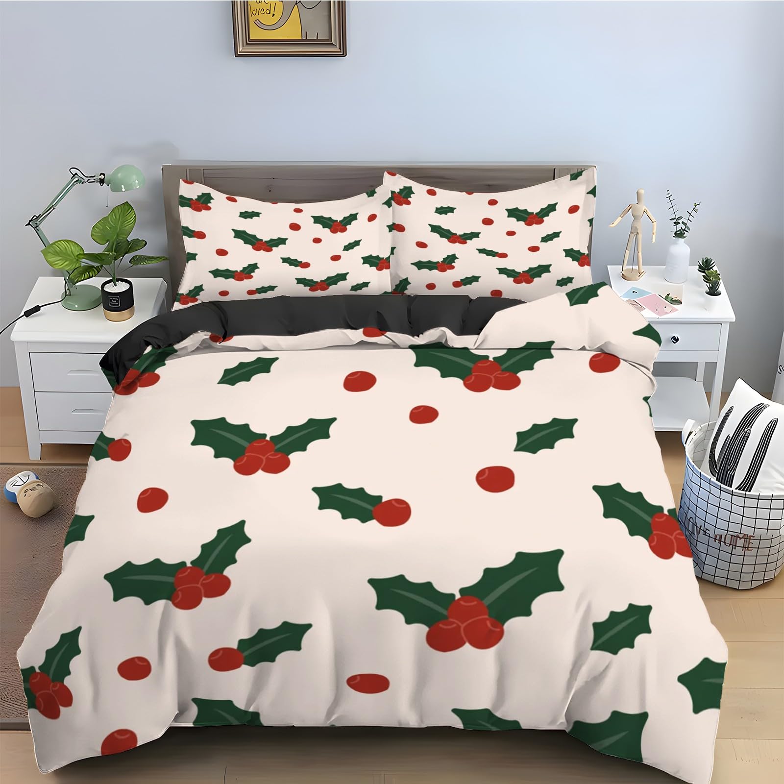 Housse de couette 220x240 en microfibre avec 2 taies d'oreiller lit 2 personnes