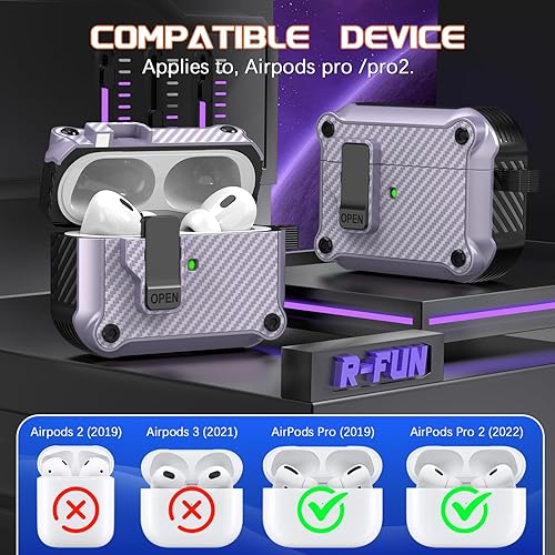 Miniatura 4 de R-fun - Funda de carga compatible con AirPods Pro de primera y segunda generación con USB-C o cable Lightning, protección contra caídas, tapa