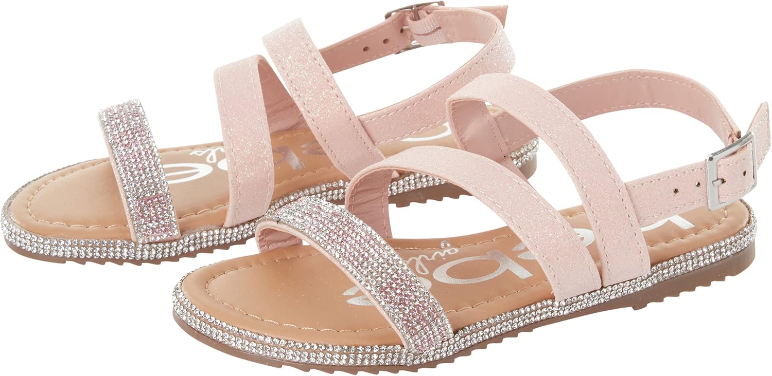 bebe Girls' Sandals - Strappy Rhinestone Studded Leatherette Sandals (Little Girl/Big Girl)