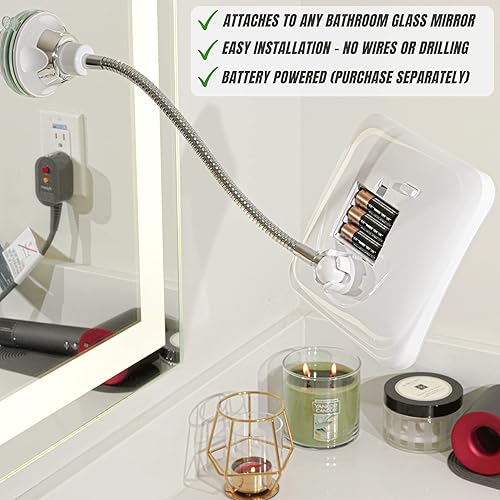 Miniatura 4 de Sunplustrade Espejo de maquillaje con luces LED y aumento diseño inalámbrico portátil para el hogar y viajes con cuello de cisne flexible para