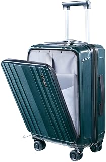 Carry on Luggage 21 Inch with Front Pocket, ABS+PC Hardshell Suitcase with Dual Control TSA Lock, YKK Zipper, 4 Spinner Silent Wheels, Dark Green