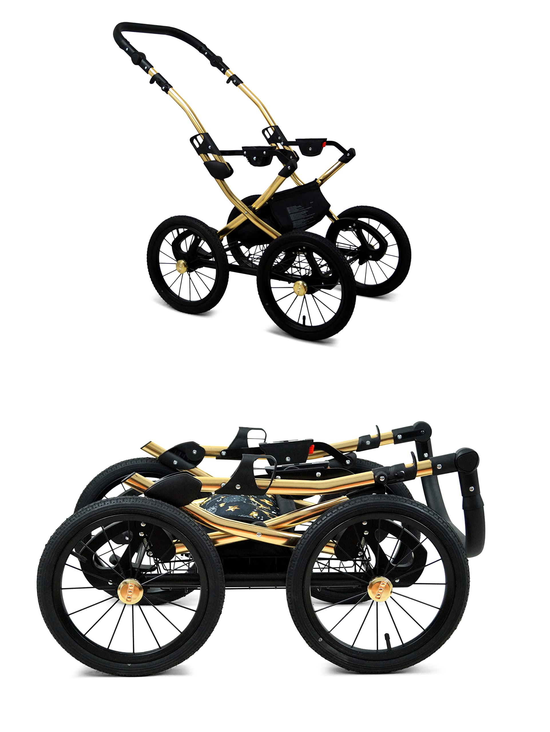 BabyLux ALU 2w1 Wózek dla Malucha – Wózki spacerowe & Wózki dziecięce – Wózek spacerowy dla Noworodka i Malucha – Wózek dla Noworodka – 59x105x125cm – Max 15kg – Green Daisy Gold Frame