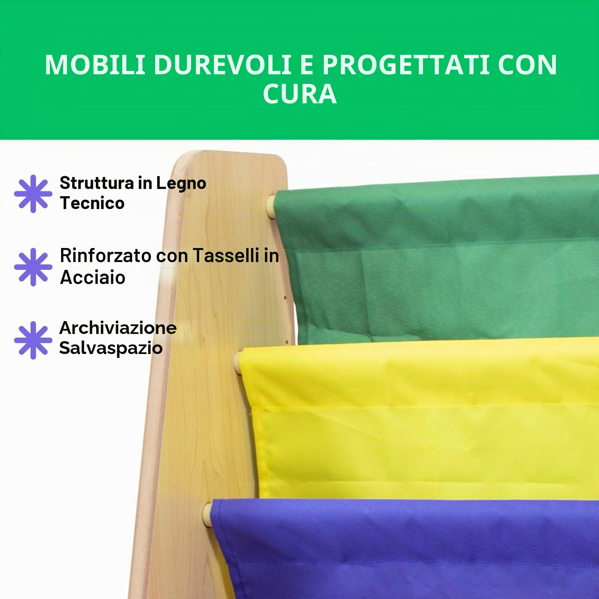 HumbleCrew Libreria Bambini Vivida: Scaffale 4 Ripiani per Libri, Colori Primari Allegri, Perfetta per Camerette Creative e Organizzate dei Piccoli