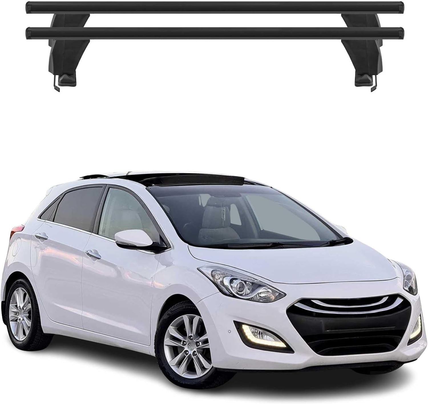 OMAC Roof Rack Cross Bars for Hyundai Elantra GT 2013-2017 Lockable 110Lbs Aluminium Black 2Pcs fits Cargo Carriers Kayak Canoe Bike Snowboard