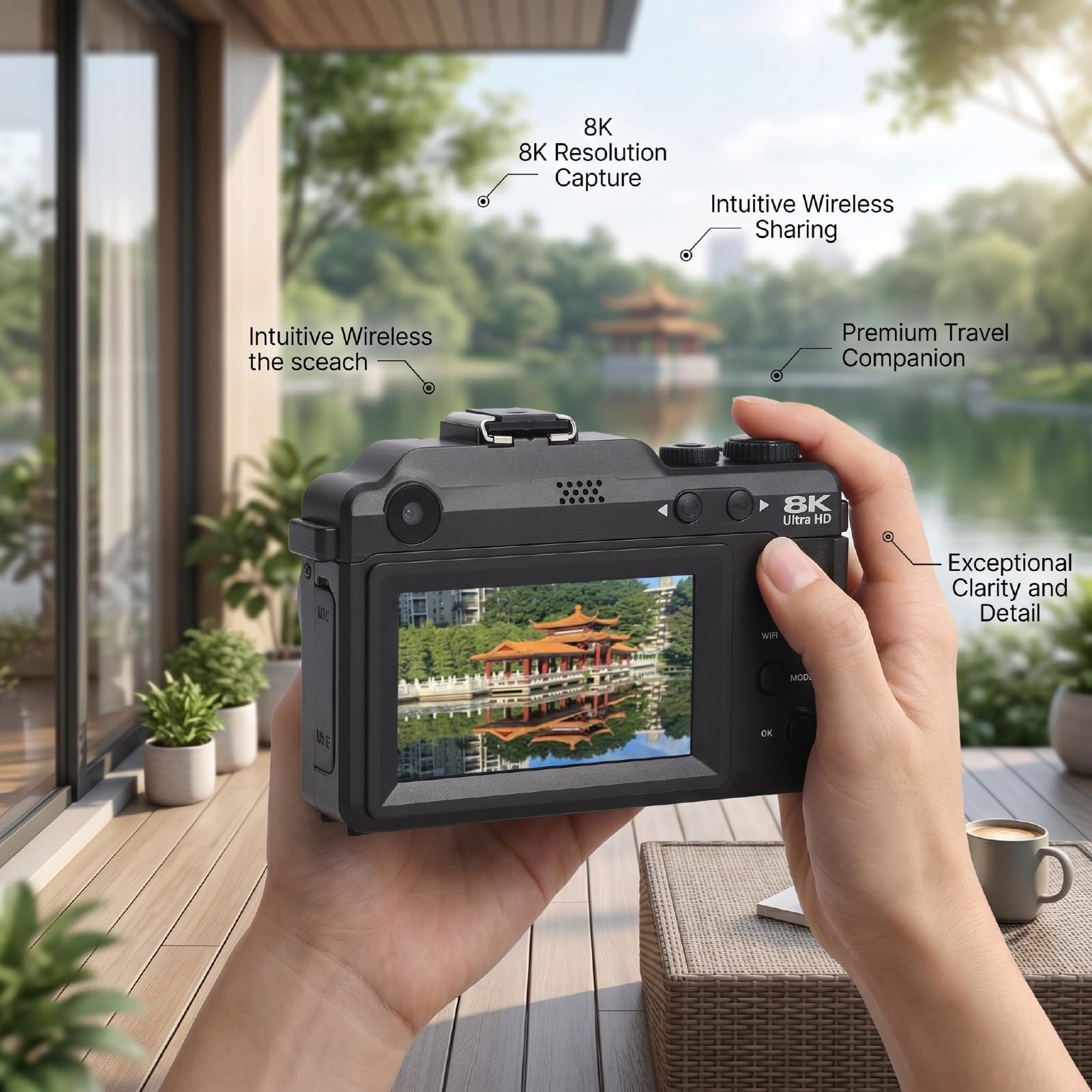 Generic Cámara Digital 8K, Cámaras WiFi de 100MP para Fotografía con Lente Dual de Pantalla HD de 3 Pulgadas, Enfoque Automático con Zoom 18X, Flash Incorporado, 8 Filtros Creativos, (64GB)