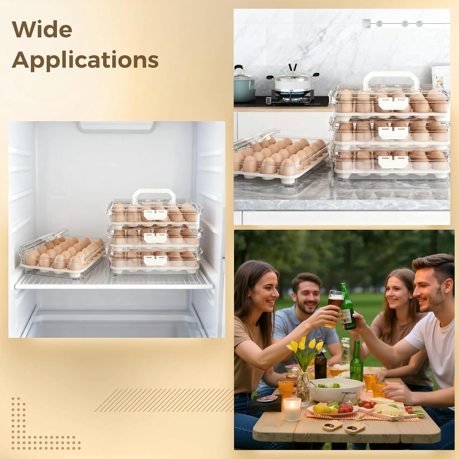 24 Egg Holder for Fridge, Stackable Clear Plastic Carrier with Lid and Handle, 11.1x4.1x3.1 in Tray