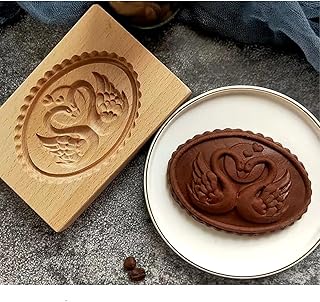 Wooden Cookie Molds Swan Carved Design - Food Safe Beeswax & Linseed Oil Treated, for Baking Gingerbread, Biscuit, Pastry, Chocolate, DIY Embossing Stamp, Ideal Gift for Bakers