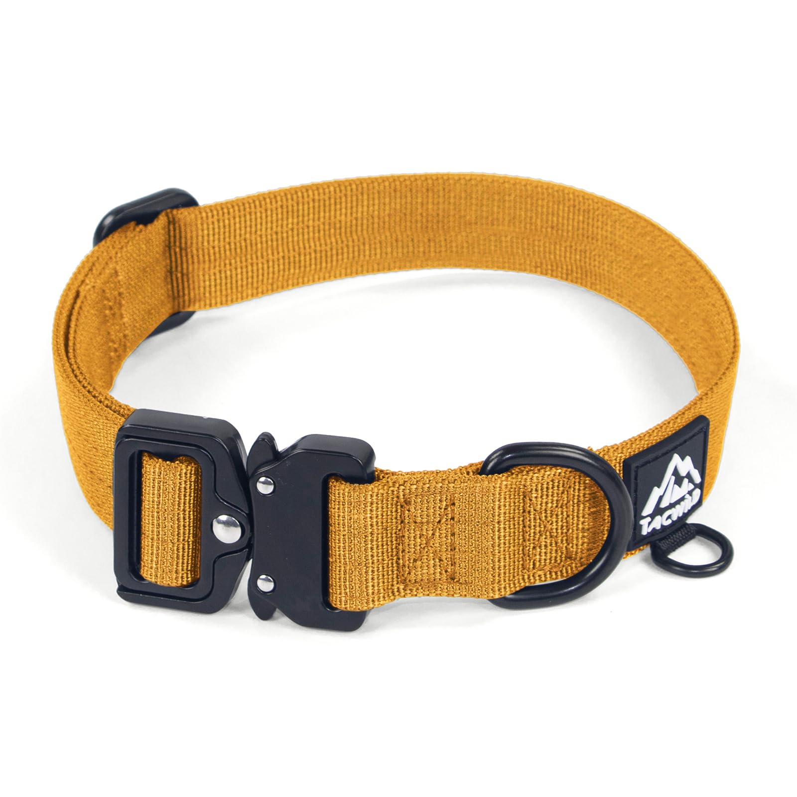 Tacwild Medium Dog Collar Boy Girl - Adjustable, Chew Proof Nylon Collar with Metal Quick Release Buckle and D-Ring for Dog Tags (Turmeric Yellow, M)
