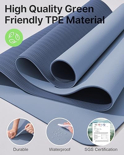 Miniatura 5 de Esterilla de yoga, esterilla de ejercicios antideslizante de TPE (1/4 pulgada) para pilates, fitness y entrenamientos a pie descalzo, esterilla de