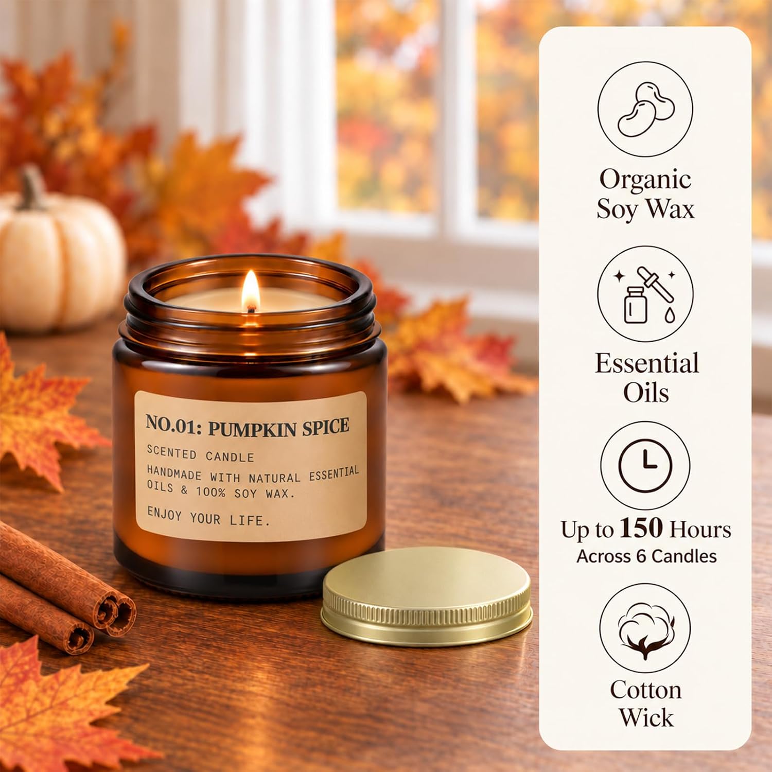 Fall & Winter Scented Candles Gift Set, 6 x 3.5 oz, Apple, Pumpkin & Balsam