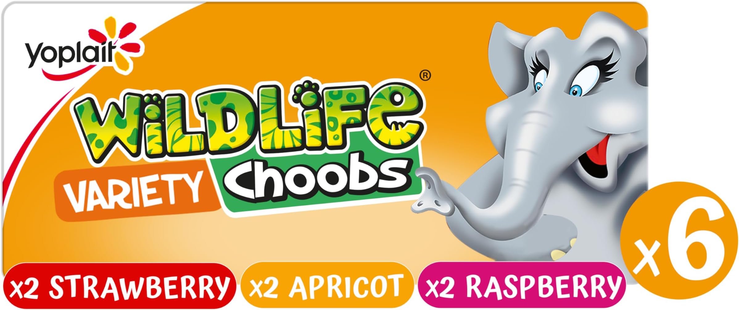 Wildlife Choobs Strawberry, Raspberry and Apricot Flavour Yogurt Tubes, 6x37g